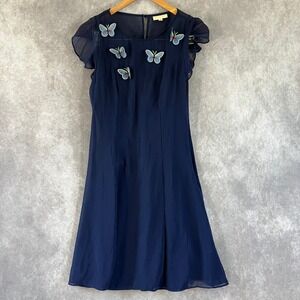 ModCloth Butterfly Applique Dress Womens Small Navy Blue Flutter Sleeve Mini